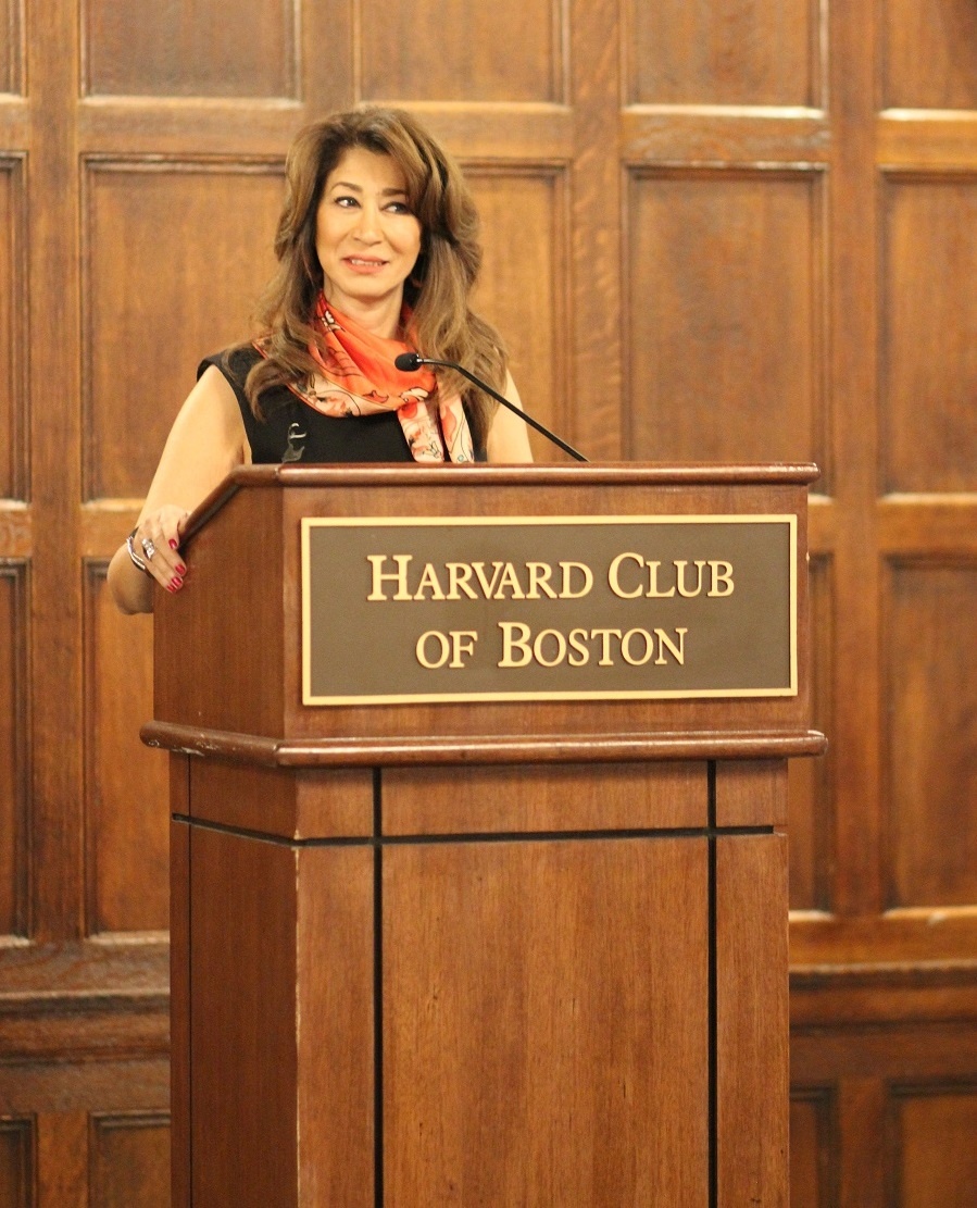 Mariam Khosravani speaking at the Harvard Club of Boston